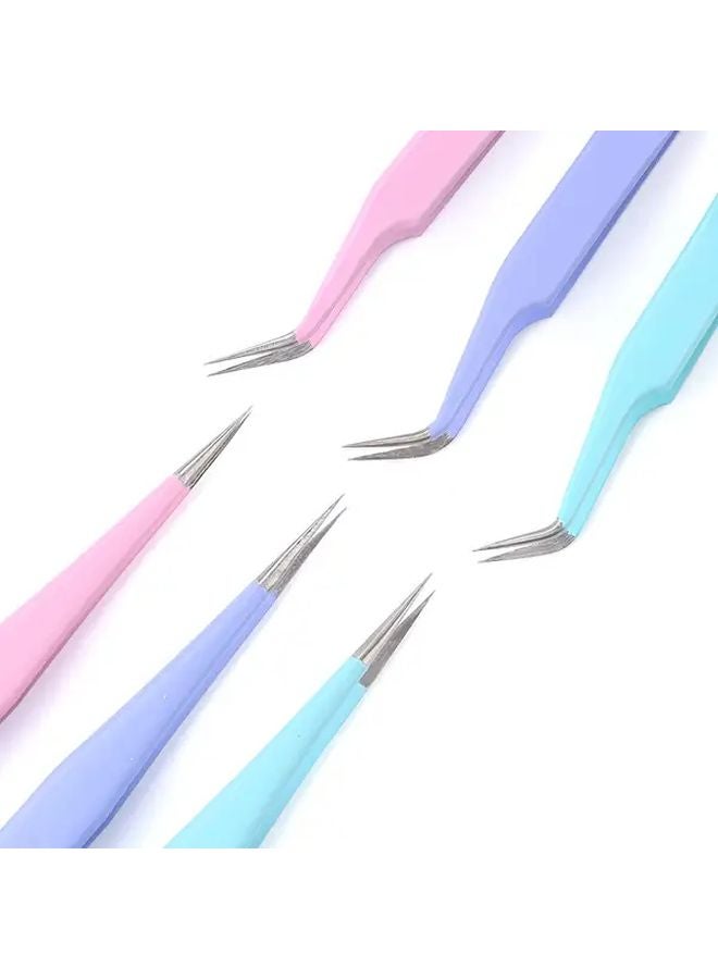 Purple Straight And Curved Head Stainless Steel Precision Tweezers 2pcs Set - Image 3