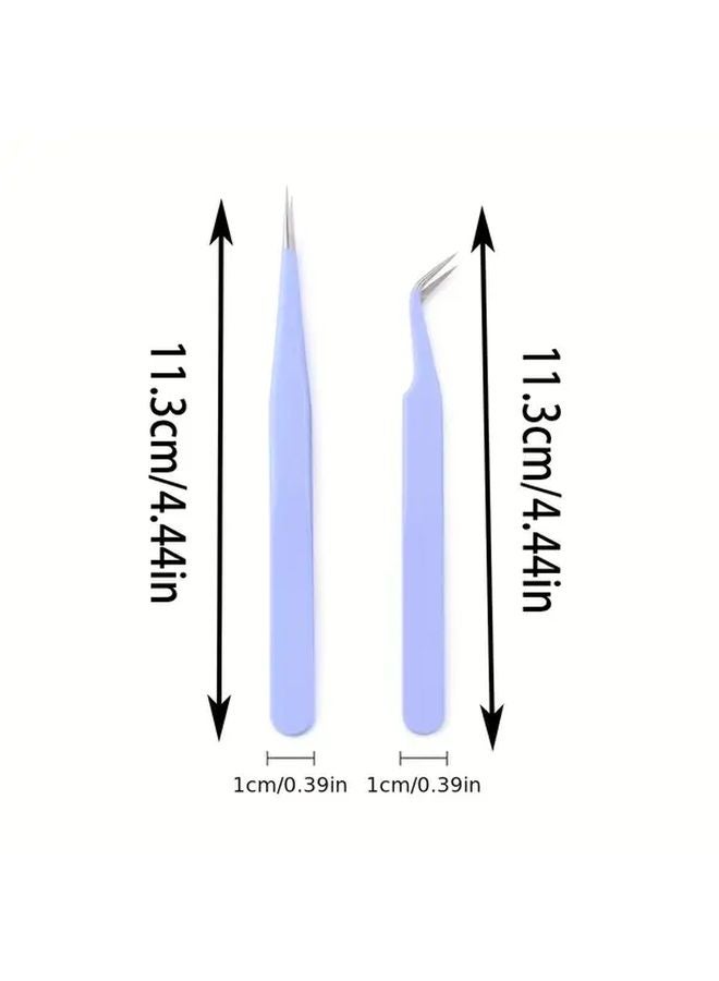 Purple Straight And Curved Head Stainless Steel Precision Tweezers 2pcs Set - Image 4