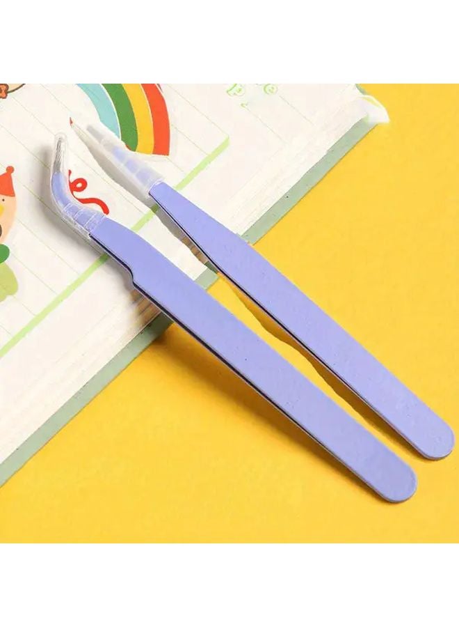 Purple Straight And Curved Head Stainless Steel Precision Tweezers 2pcs Set - Image 1