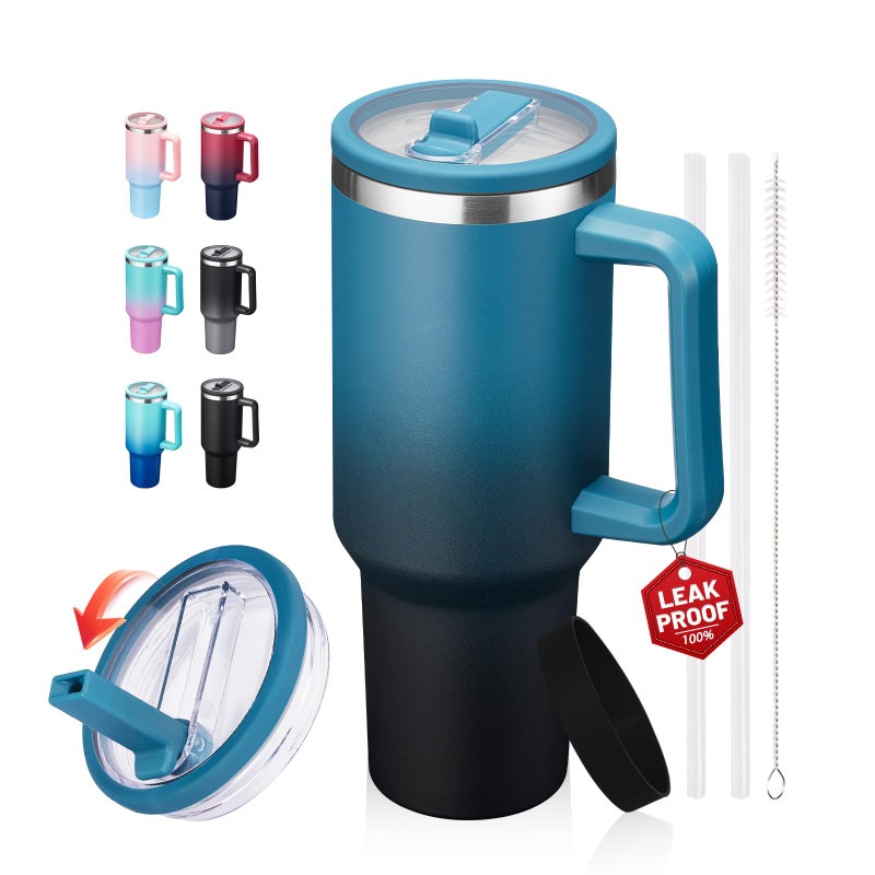 ICIOI Travel Mugs Insulated Tumbler 40oz - Flip Straw Cups with Leakproof Lid, Handle, Protective Boot, Hydro Thermal Jug for Hot & Cold Drink, Stainless Steel Water Bottle Fits in Cup Holder - Image 1