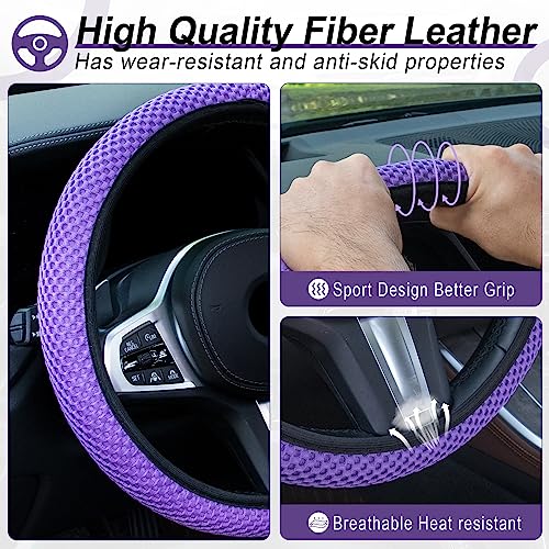 Alpmosn Elastic Stretch Steering Wheel Cover, Universal Interior Accessories Steering Wheel Cover for Women & Men, Breathable Microfiber Ice Silk, Anti-Slip, Odorless, Easy Carry(Purple) - Image 3