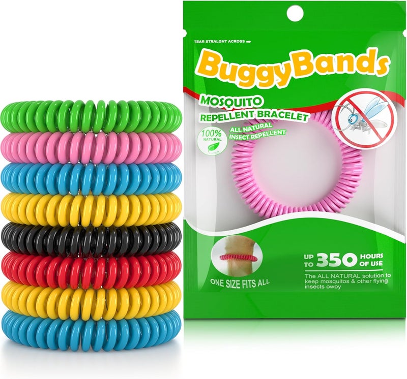 BuggyBands 12 Pack Mosquito Repellent Bracelets for Adults & Kids, Individually Wrapped, DEET Free, Natural and Waterproof Band - Image 1