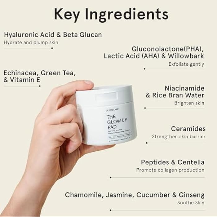 JAXON LANE Rice Toner Pads Korean Skin Care Daily Exfoliating Pads for Face: THE GLOW UP Centella AHA PHA Niacinamide Brightening Toner for Mens Skincare, Facial Cleansing, Acne Pores, Dark Spots & Skin Radiance - Image 4