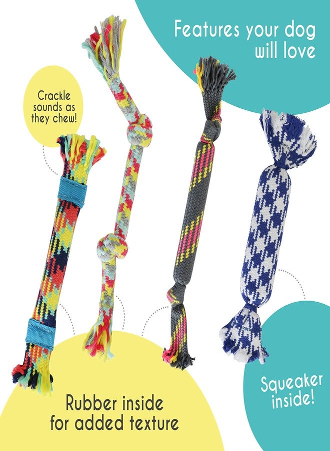 rocket & rex Dog Rope Tug Set for Small Breeds, Includes Ropes with Rubber Interiors, a Squeaker & Crackle Lining, Reduces Destructive Chewing & Anxiety (Pack of 4) - Image 3