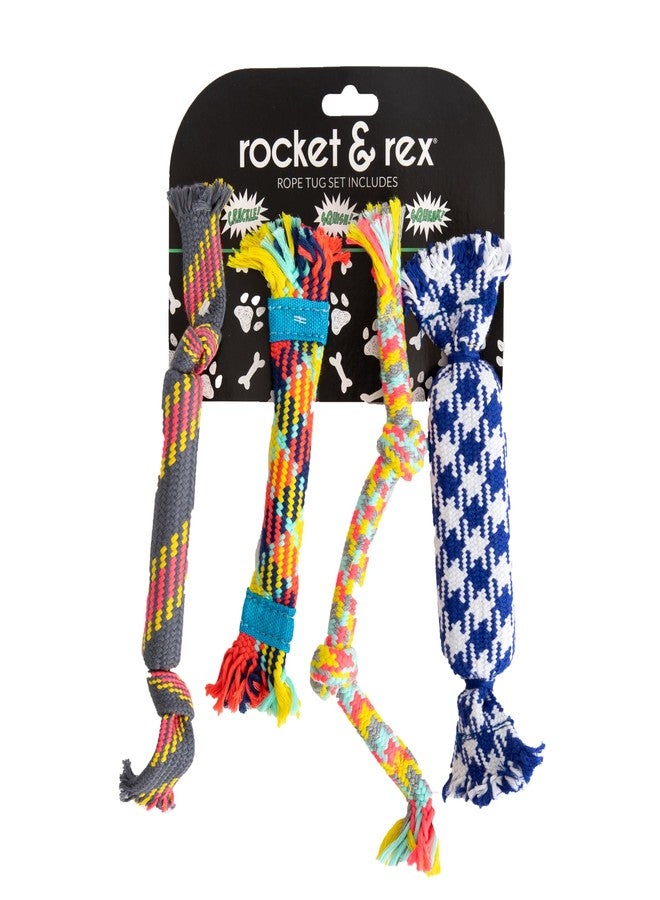 rocket & rex Dog Rope Tug Set for Small Breeds, Includes Ropes with Rubber Interiors, a Squeaker & Crackle Lining, Reduces Destructive Chewing & Anxiety (Pack of 4) - Image 1