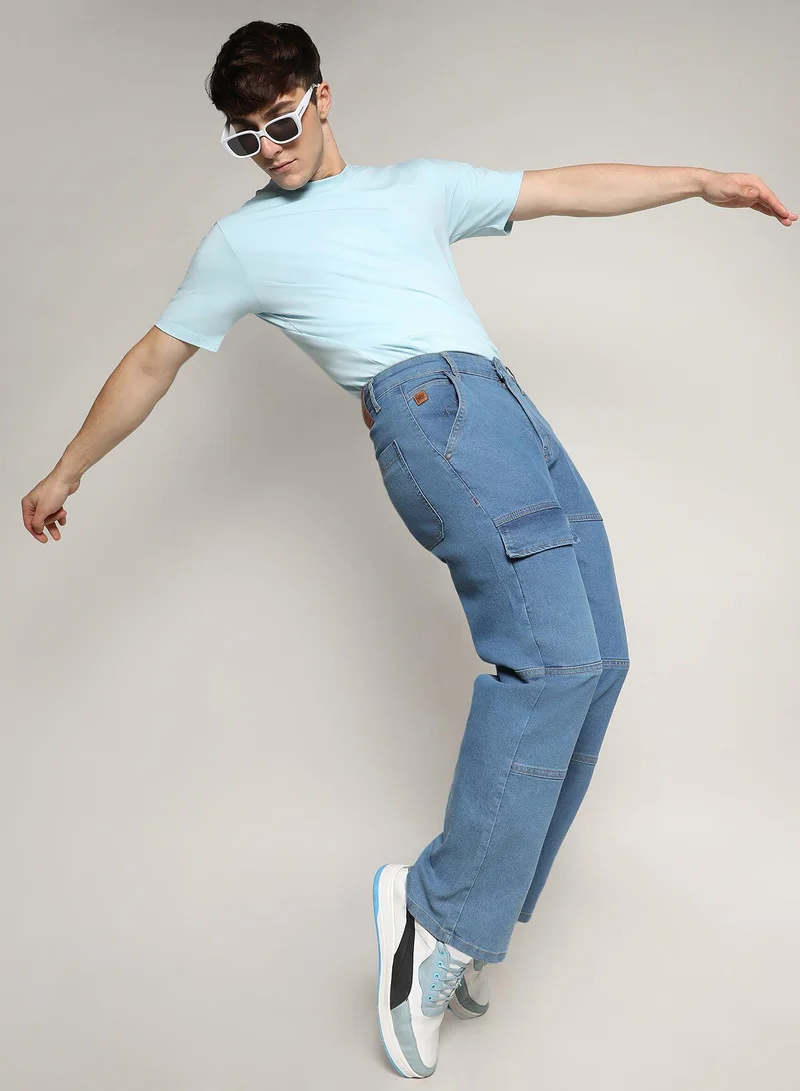 CAHOOT Prussian Blue Men's Prussian Blue Panel Patch Pocket Denim Jeans for Men | Best Price UAE