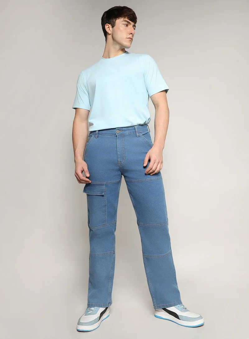 CAHOOT Prussian Blue Men's Prussian Blue Panel Patch Pocket Denim Jeans for Men | Best Price UAE