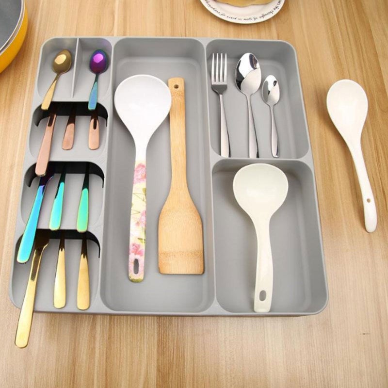 Cutlery Organizer 15.5" X 15" X 2.1" 8-Compartment High-Quality Plastic - Non-slip Rubber Feet Drawer Cutlery Organizer for Kitchen Bathroom Office Home Areas - Image 5