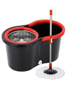 DIGI CORE Microfiber Spin Mop & Bucket Floor Cleaning Mop 360° Floor Mop Spin Mop Stainless Steel With Cleaning Bucket Red/Black  - Image 1