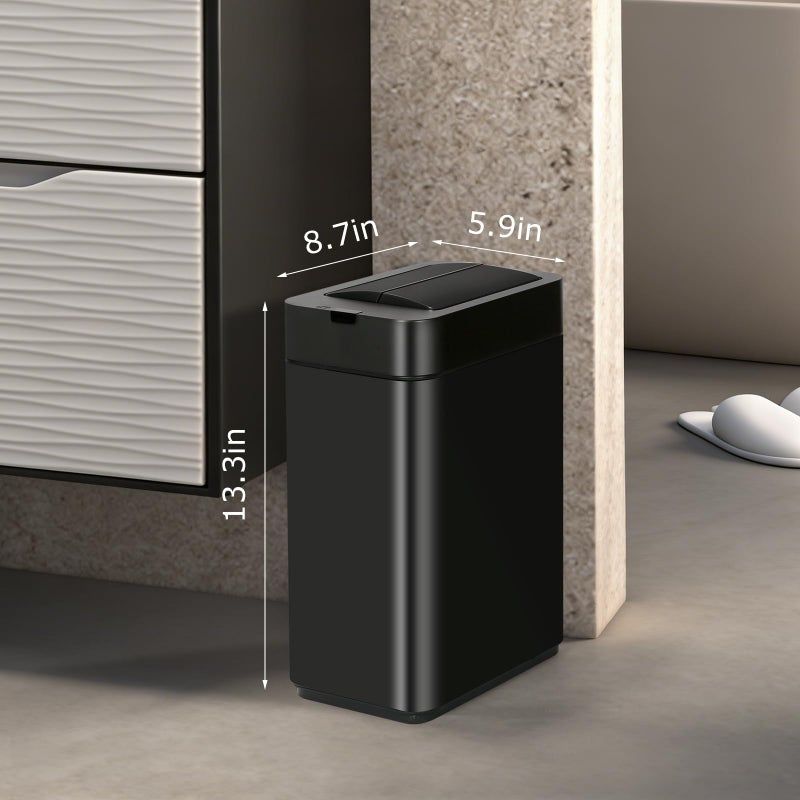 SYNCVIBE Sensor Trash Can with Butterfly Lid 2.6 Gallon Rectangular Automatic Garbage Can, Stainless Steel Trash Bin, Slim Waterproof Wastebaskets with Lid Soft Close for Under Counter, Black - Image 2