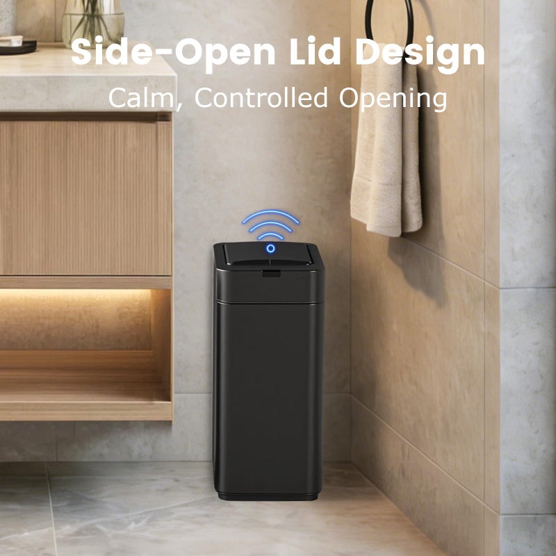 SYNCVIBE Sensor Trash Can with Butterfly Lid 2.6 Gallon Rectangular Automatic Garbage Can, Stainless Steel Trash Bin, Slim Waterproof Wastebaskets with Lid Soft Close for Under Counter, Black - Image 3