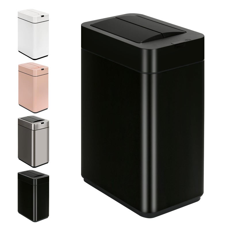 SYNCVIBE Sensor Trash Can with Butterfly Lid 2.6 Gallon Rectangular Automatic Garbage Can, Stainless Steel Trash Bin, Slim Waterproof Wastebaskets with Lid Soft Close for Under Counter, Black - Image 1