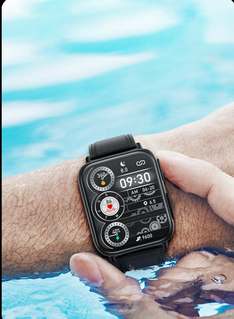 AROAQ Tk10 Smart Watch, Touch Screen Tactical Smartwatch, Hd Display Health Montoring Watch, Blood Presssure Temperature Monitoring Heart Rate  Smart Watch, Black + black Milan mesh steel - Image 4