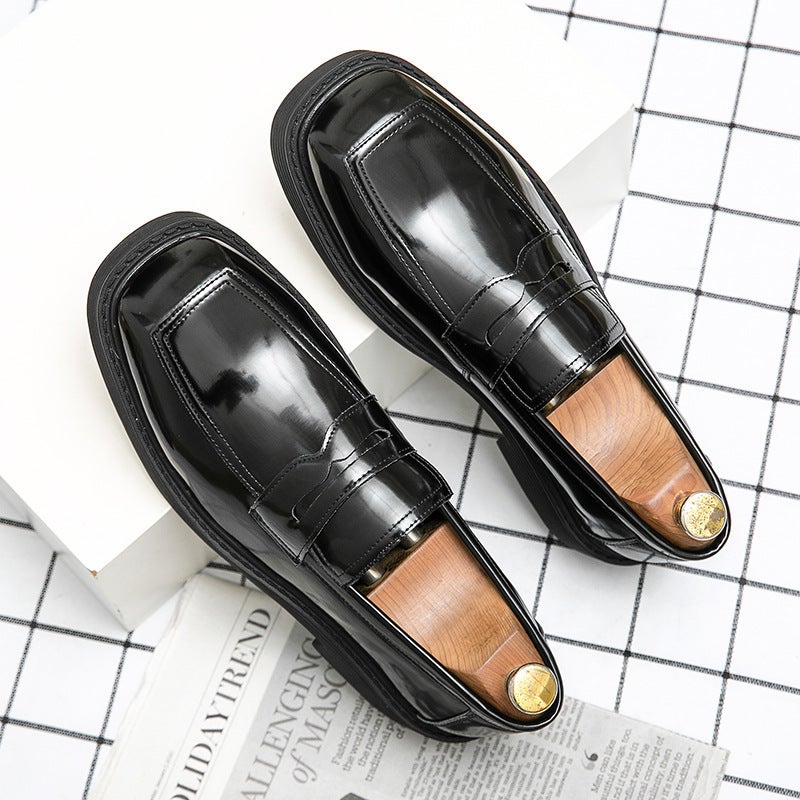 Men'S Shoes Plus Size Casual Leather Shoes Fashion British-Style Business Dress Shoes Set-Foot Thick-Soled Height-Increasing Square-Toed Leather Shoes - Image 1