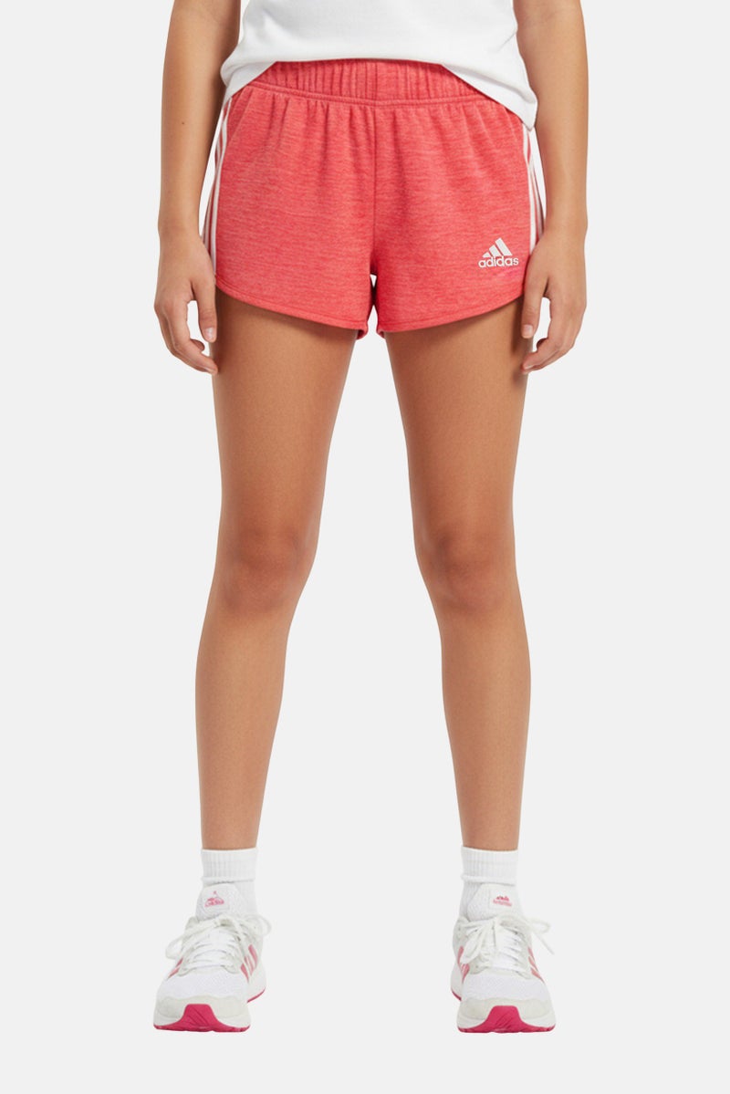 Adidas Kids Girl Brand Logo Outdoor Shorts, Red - Image 1