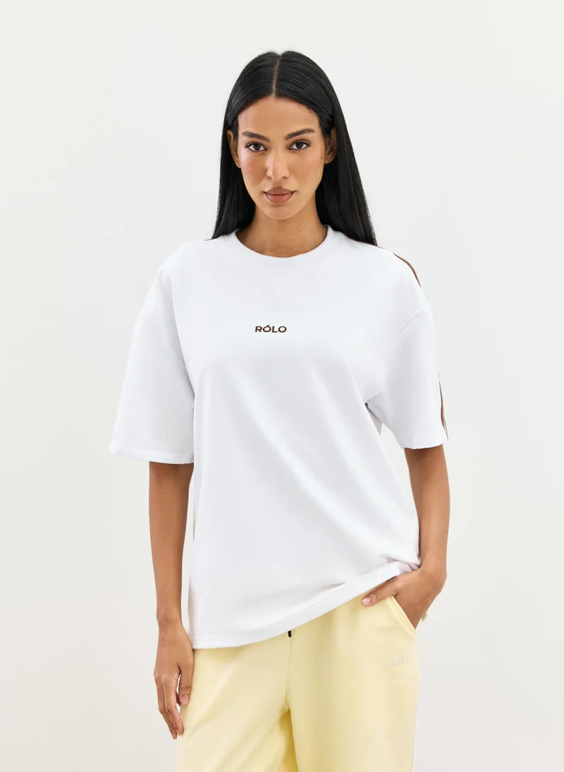 RÓLO Oversized Crewneck Tee - White & Brown