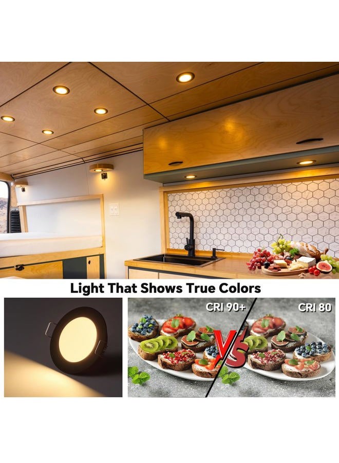 acegoo RV 2.75" Recessed LED Ceiling Light 12V Ultra-Thin Puck light, Dimmable RV Lights Interior for Camper Van Truck Motorhome Boat Sailboat Roof Under Cabinet Lighting, 6 Pack (Black,Warm White) - Image 3