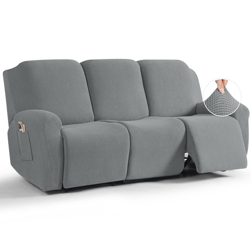 TAOCOCO Recliner Sofa Covers 8Pieces Stretch Large Couch Covers for 3 Seats Reclining Slipcovers Soft Jacquard Pattern Furniture Protector Dusty Grey
