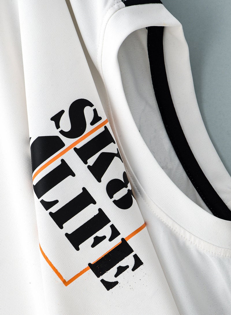 JAM Round neck cut sew panel at shoulder knit t-shirt with print at front - Image 4