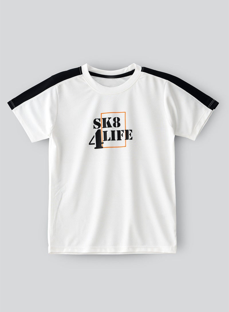 JAM Round neck cut sew panel at shoulder knit t-shirt with print at front - Image 1