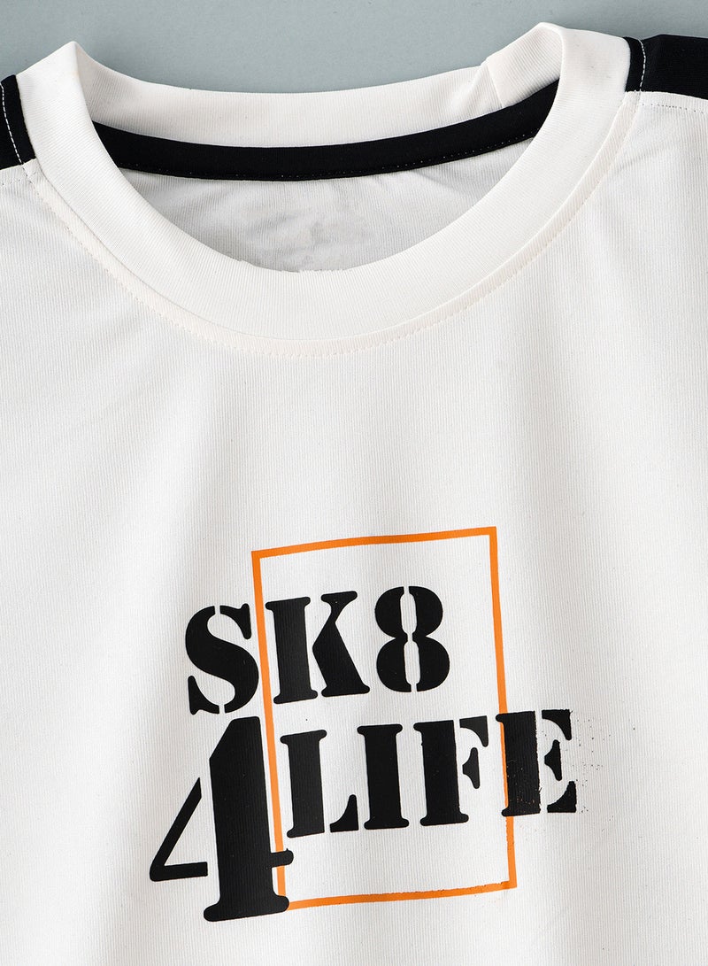 JAM Round neck cut sew panel at shoulder knit t-shirt with print at front - Image 3