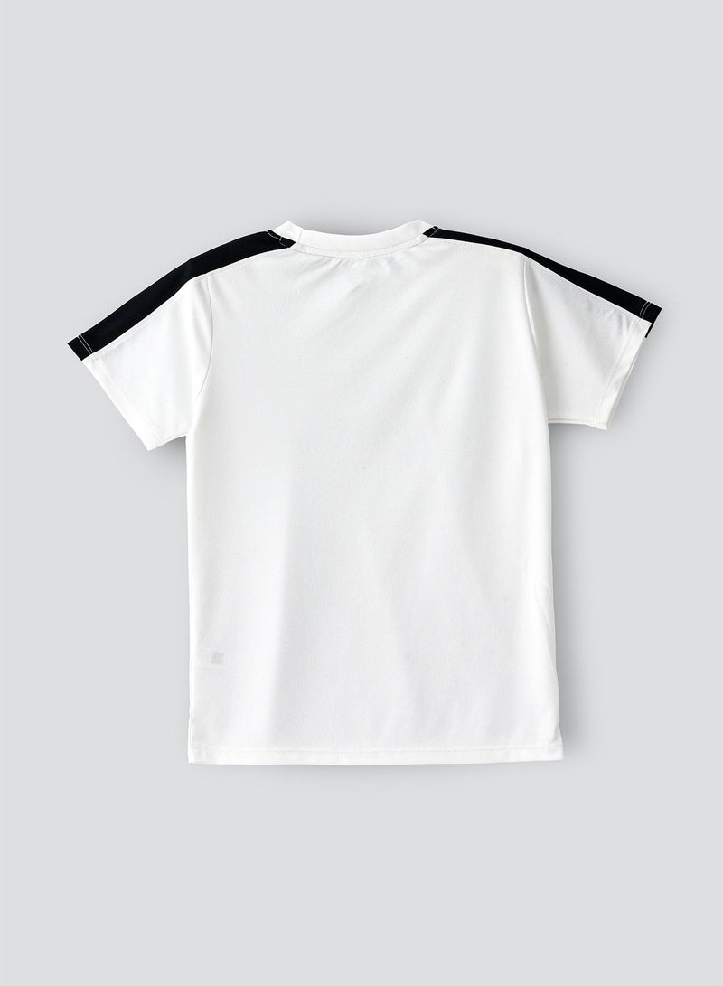 JAM Round neck cut sew panel at shoulder knit t-shirt with print at front - Image 2