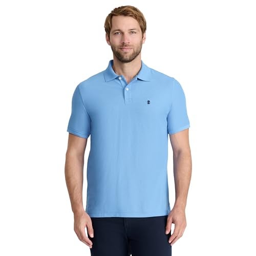 IZOD Men's Regular Fit Advantage Performance Short Sleeve Solid Polo, Blue Revival, Large - Image 1