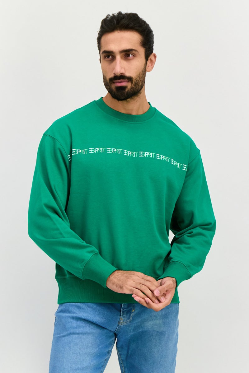 ESPRIT Men Crew Neck Brand Logo Long Sleeve Sweatshirt, Green - Image 1