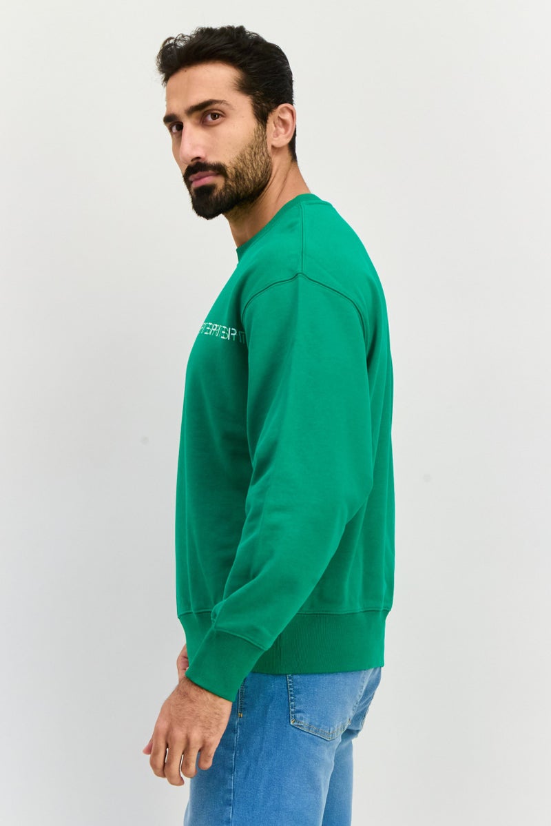 ESPRIT Men Crew Neck Brand Logo Long Sleeve Sweatshirt, Green - Image 3