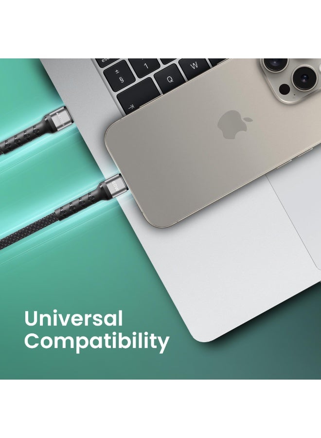 Aztech كابل هايبر كابل USB-C إلى USB-C 60 واط شحن سريع سلك متين مضفر 1 متر للهواتف الذكية والأجهزة اللوحية وأجهزة الكمبيوتر المحمولة من نوع C شحن سريع عمر طويل مقاوم للتشابك بناء قوي أسود - Image 2