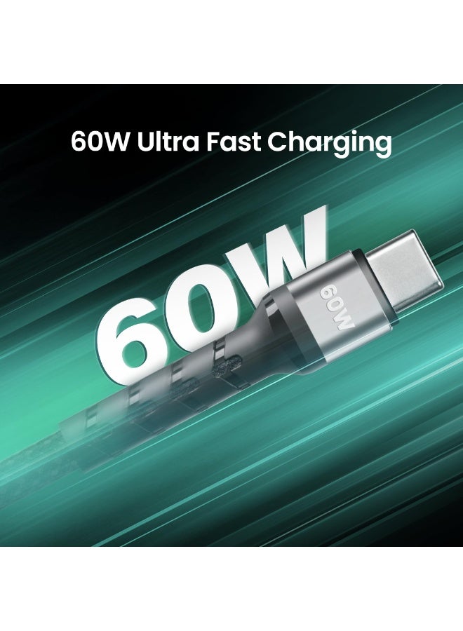 Aztech كابل هايبر كابل USB-C إلى USB-C 60 واط شحن سريع سلك متين مضفر 1 متر للهواتف الذكية والأجهزة اللوحية وأجهزة الكمبيوتر المحمولة من نوع C شحن سريع عمر طويل مقاوم للتشابك بناء قوي أسود - Image 3