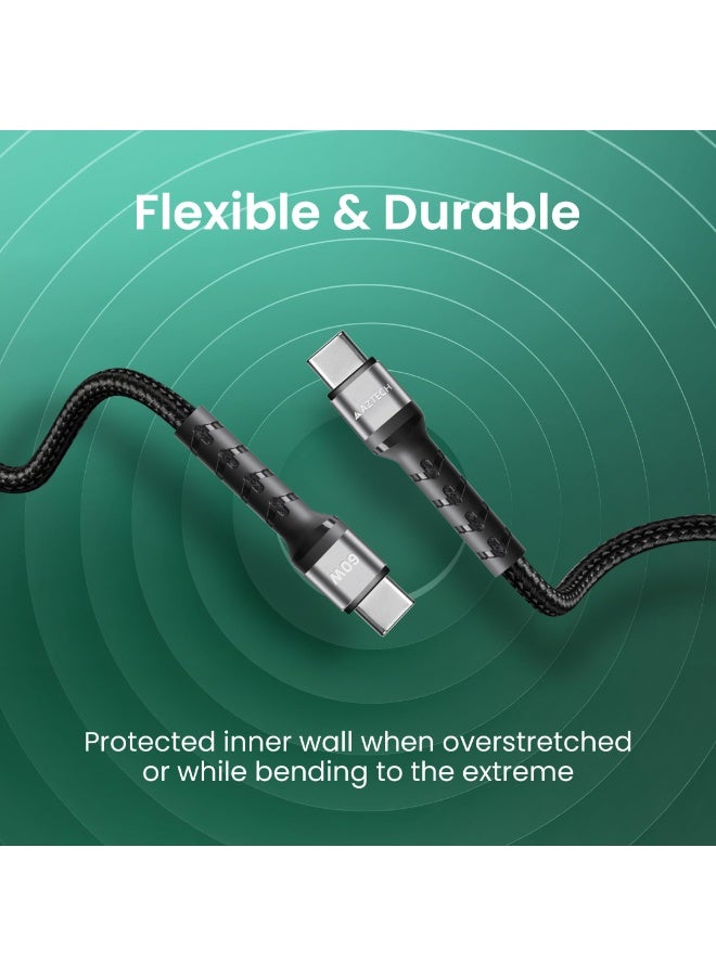 Aztech كابل هايبر كابل USB-C إلى USB-C 60 واط شحن سريع سلك متين مضفر 1 متر للهواتف الذكية والأجهزة اللوحية وأجهزة الكمبيوتر المحمولة من نوع C شحن سريع عمر طويل مقاوم للتشابك بناء قوي أسود - Image 4