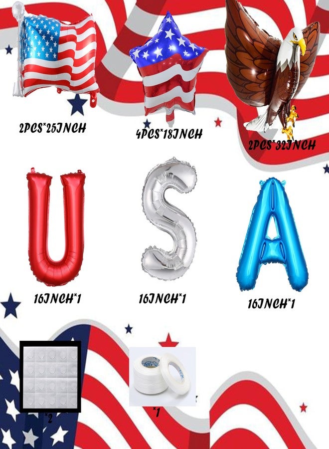 بالونار 11 بالونًا للاحتفال بيوم الاستقلال الأمريكي (الرابع من يوليو): بالونات على شكل علم أمريكي ونجمة، بالون على شكل نسر، بالونات فويل حمراء وبيضاء وزرقاء، مثالية ليوم المحاربين القدامى، وحفلات وطنية أمريكية، وزينة احتفالات الرابع من يوليو. - Image 4