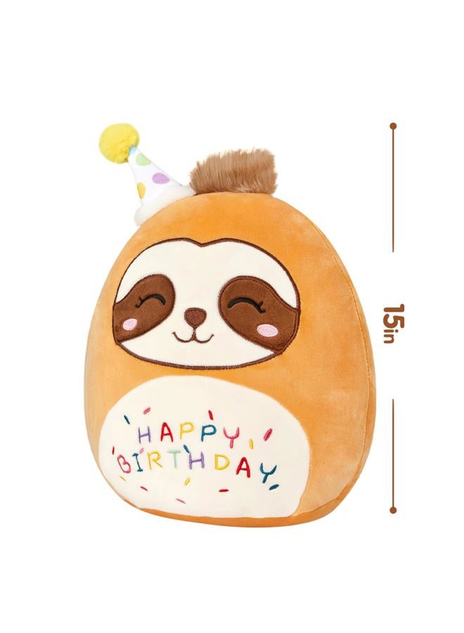 CozyWorld 15" Birthday Sloth Plush Stuffed Animals Original Cute Sloth Plushie Large Cuddle Pillow Happy Birthday Gift for Kids Boys Girls - Image 2