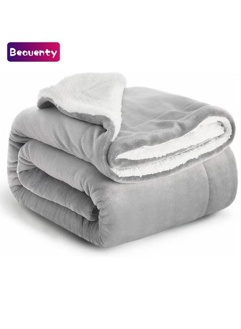 Beauenty Super Soft King Size Fleece Throw Blankets, Warm Cozy Plush Reversible Fleece Bed Blanket for Couch, Bed and Sofa (200x230cm, Grey) - Image 1