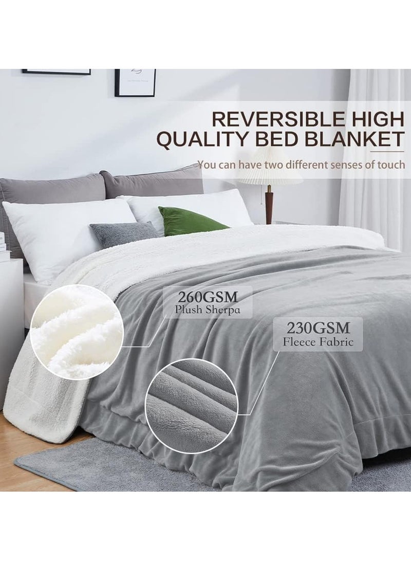 Beauenty Super Soft King Size Fleece Throw Blankets, Warm Cozy Plush Reversible Fleece Bed Blanket for Couch, Bed and Sofa (200x230cm, Grey) - Image 2