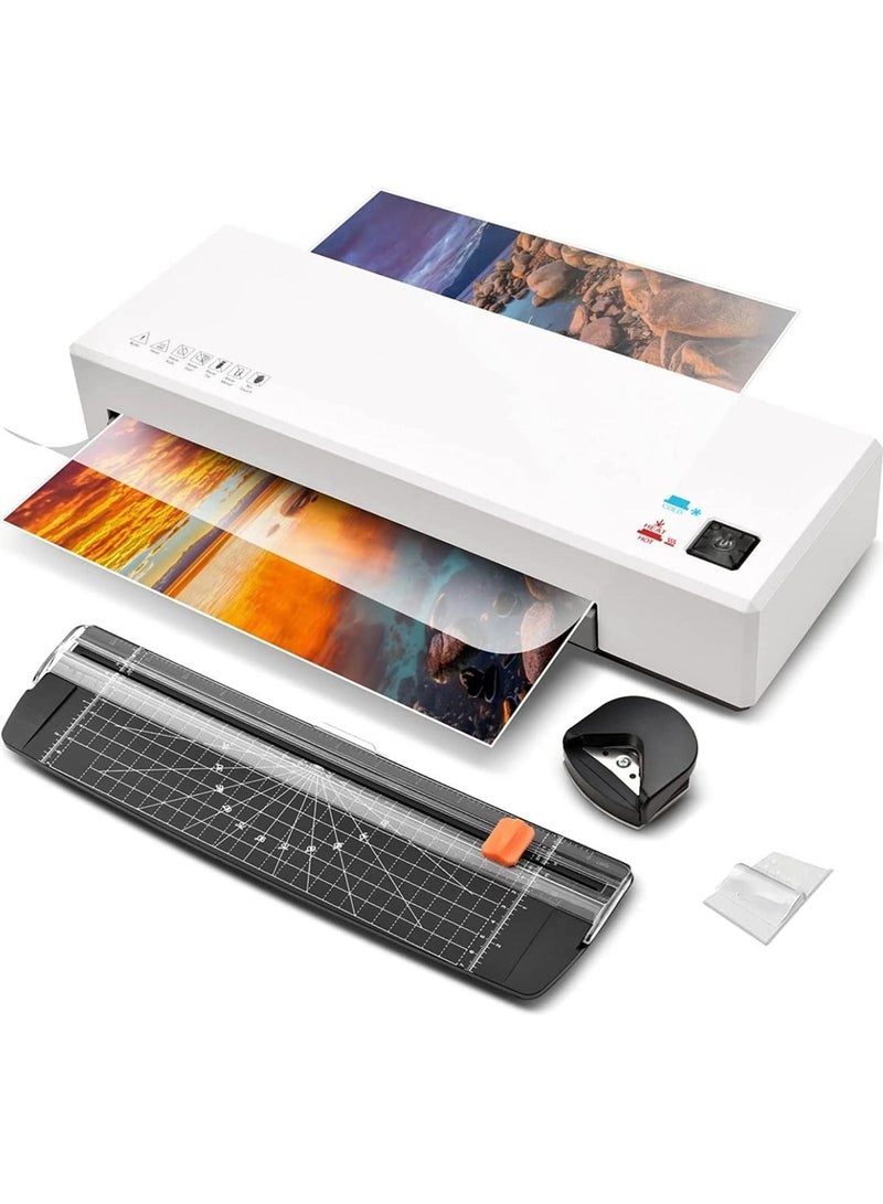Laminator, Laminator Machine with Hot and Cold Settings and 15 Pouches, 4 in 1 A4 laminator with Paper Trimmer and Corner Rounder, 9 Inches Personal Laminator for Home School Office - Image 1