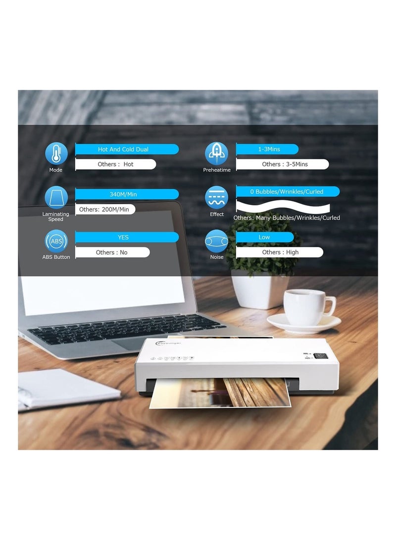 Laminator, Laminator Machine with Hot and Cold Settings and 15 Pouches, 4 in 1 A4 laminator with Paper Trimmer and Corner Rounder, 9 Inches Personal Laminator for Home School Office - Image 5