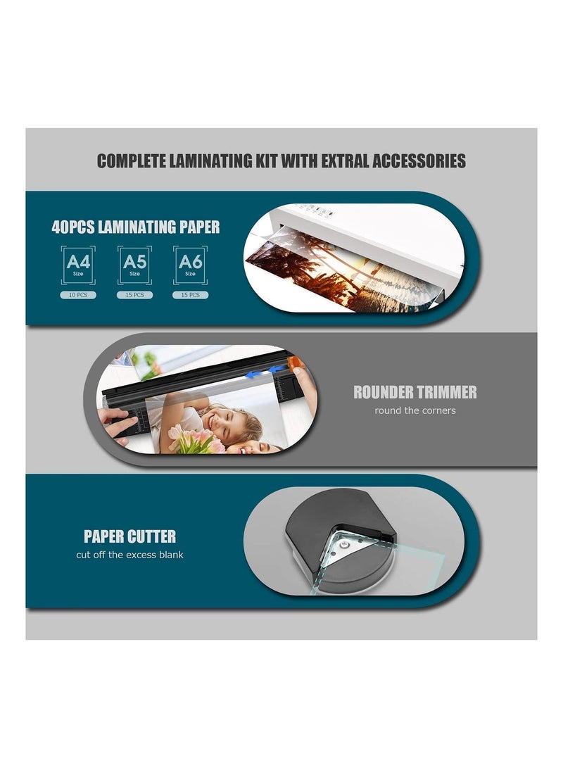 Laminator, Laminator Machine with Hot and Cold Settings and 15 Pouches, 4 in 1 A4 laminator with Paper Trimmer and Corner Rounder, 9 Inches Personal Laminator for Home School Office - Image 3