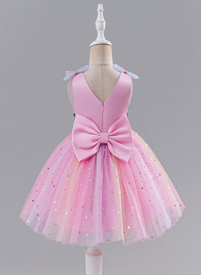 ODOLDI Baby Girls Butterfly Birthday Dress Baby Girl 3D Butterfly Princess Dress Photography Wedding Cake Crush Pink Star 18-24 Months - Image 3