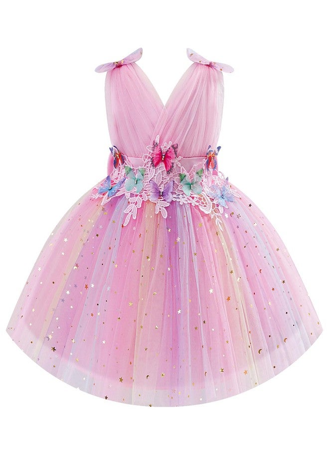 ODOLDI Baby Girls Butterfly Birthday Dress Baby Girl 3D Butterfly Princess Dress Photography Wedding Cake Crush Pink Star 18-24 Months - Image 1