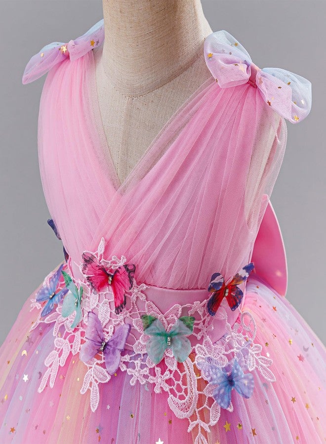 ODOLDI Baby Girls Butterfly Birthday Dress Baby Girl 3D Butterfly Princess Dress Photography Wedding Cake Crush Pink Star 18-24 Months - Image 2