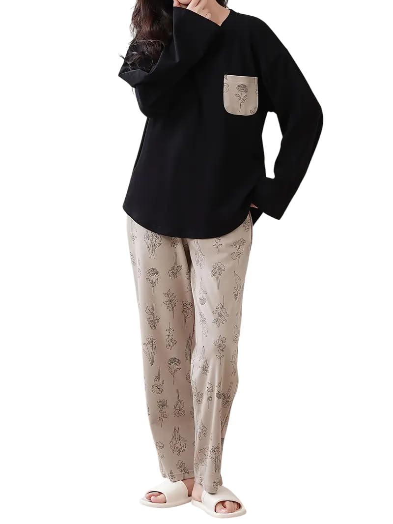 Celary Korean Style Women’s Night Suit|| Cute Printed Pajama Set with Long Sleeve Top & Pants|| Soft Cotton Loungewear - Image 1