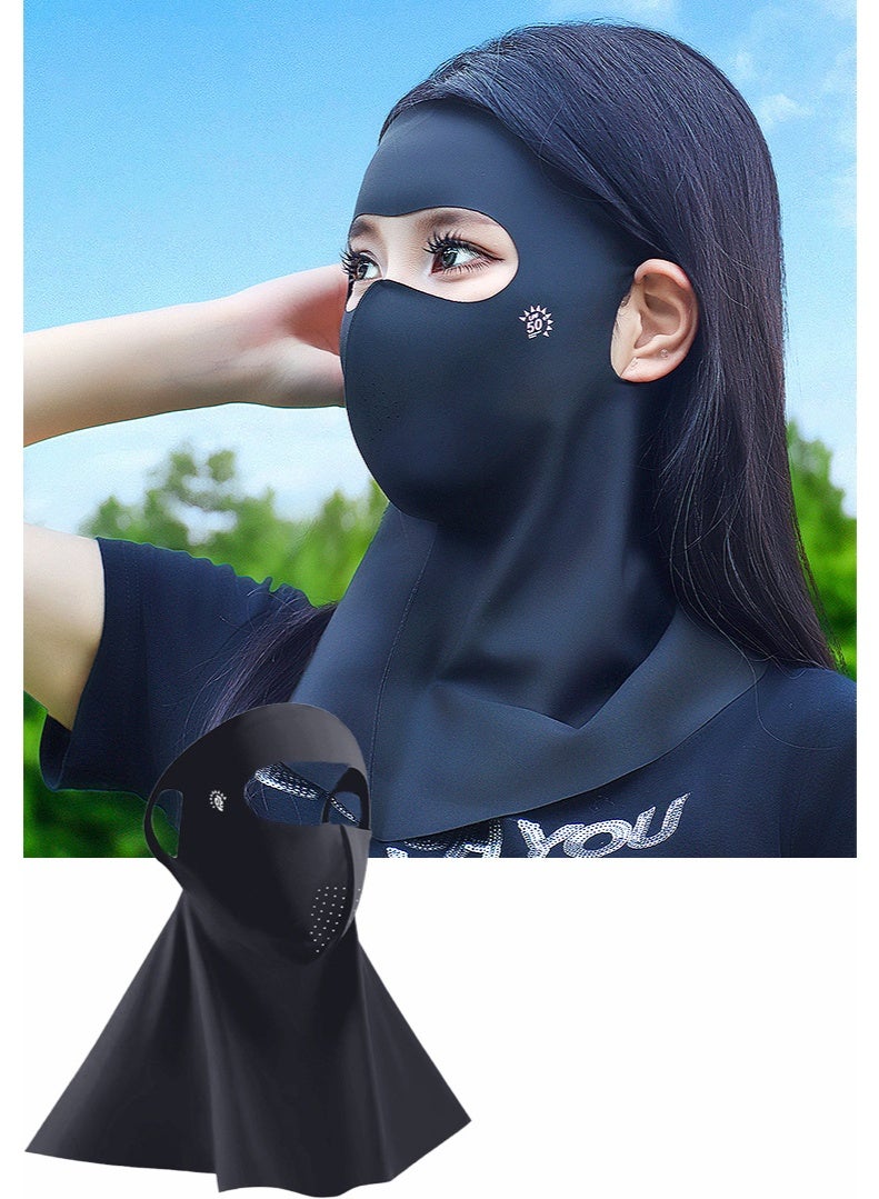 يا إلهي قناع واقي من الشمس للاستخدام في الهواء الطلق واقي للوجه والرقبة واقي من الشمس مضاد للأشعة الشمسية حرير جليدي وشاح للأذن شعور بارد حجاب استوائي مع حلقات للأذن - Image 1