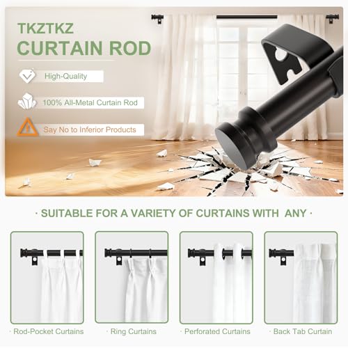 TKZTKZ Sturdy Durable Curtain Rod:Black Curtain Rods for Windows 18-45 Inch,Adjustable Heavy Duty Curtains Rod for Bedroom/Kitchen/Dorm/Apartment/Door,Small Modern Decorative Drapery Rods (All-Metal) - Image 3