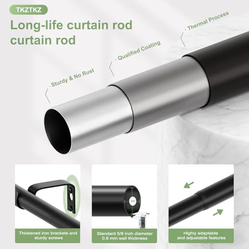 TKZTKZ Sturdy Durable Curtain Rod:Black Curtain Rods for Windows 18-45 Inch,Adjustable Heavy Duty Curtains Rod for Bedroom/Kitchen/Dorm/Apartment/Door,Small Modern Decorative Drapery Rods (All-Metal) - Image 4