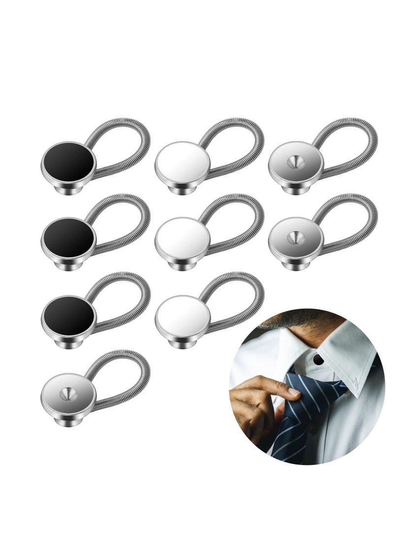 SUNSAR 9Pcs Elastic Collar Extenders for Mens Shirts, Flexible Neck Button Extenders for Dress Shirts Suits Cuffs, Coat, Jeans Pants for Men and Women (Black, White, Silver) - Image 1