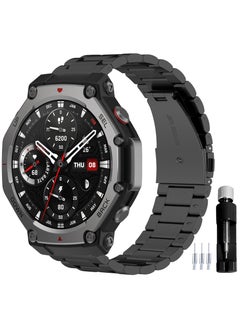 Straps Compatible with Amazfit T-Rex 3 Strap Metal Stainless Steel Wristband Replacement Business Watch Band for Amazfit T-Rex 3 Outdoor Smart Watch (Black)