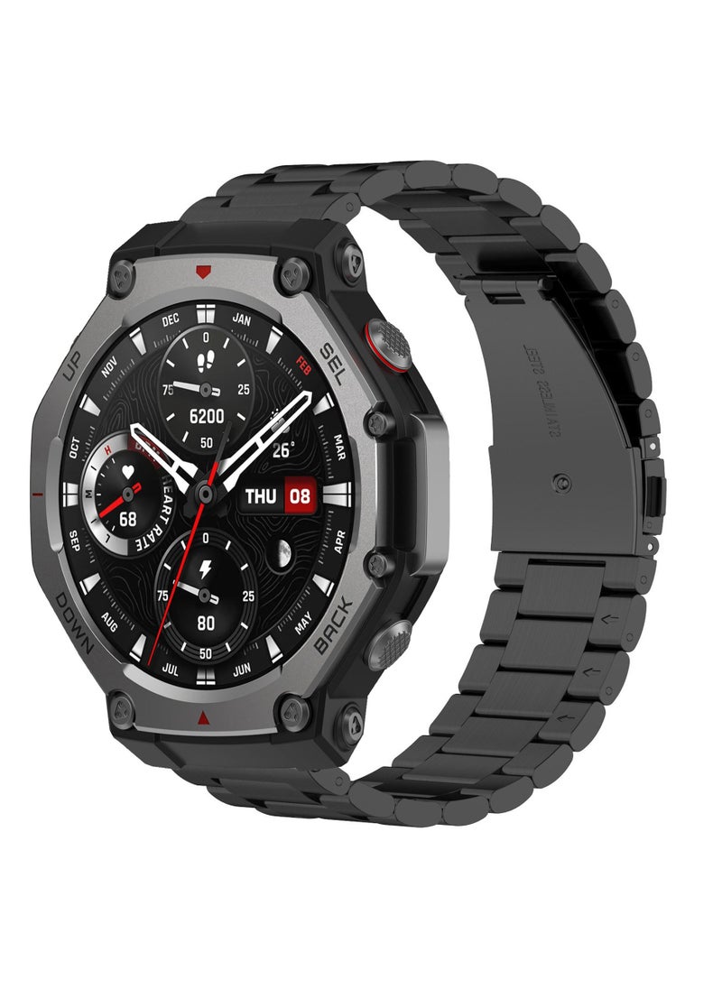 Generic - Straps Compatible with Amazfit T-Rex 3 Strap Metal Stainless Steel Wristband Replacement Business Watch Band for Amazfit T-Rex 3 Outdoor Smart Watch (Black) - Image 1