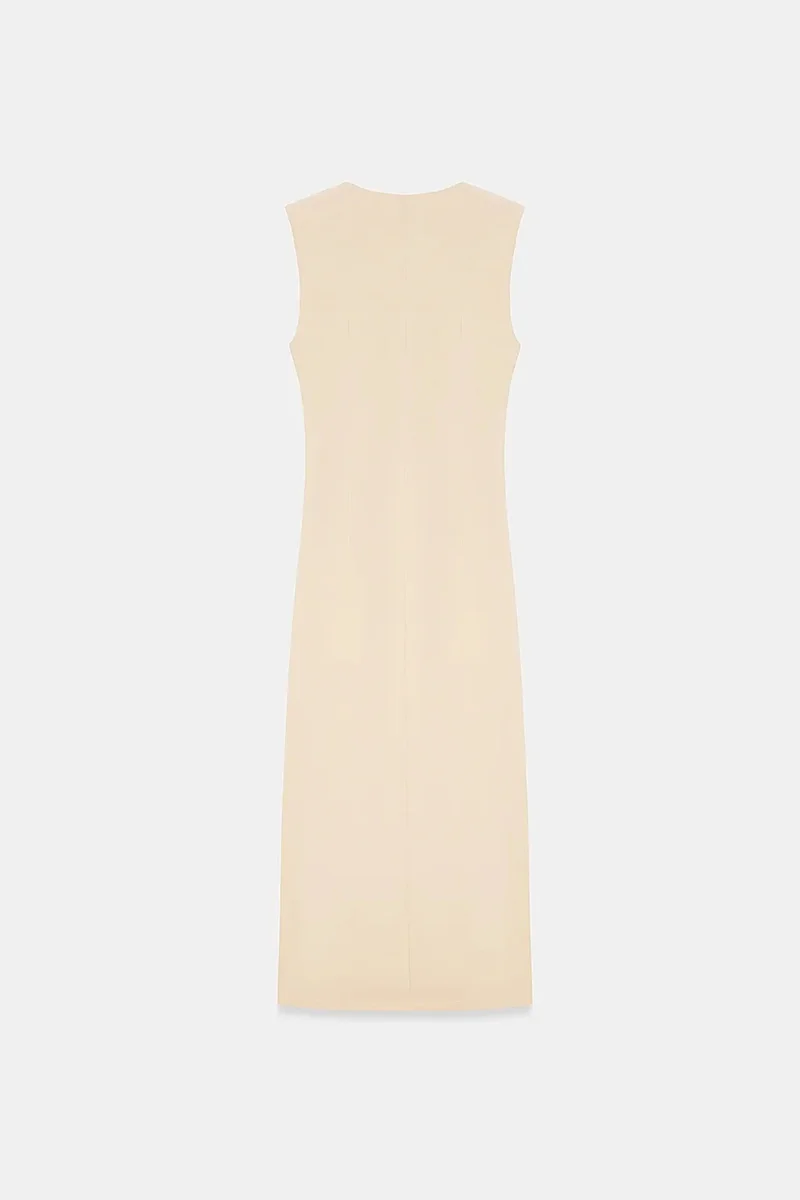 Dilvin Beige Natural DILVIN Fitted Sleeveless Midi Dress With Slit for Women | Best Price UAE